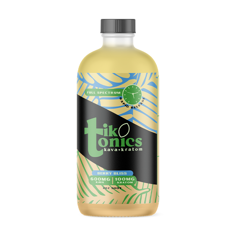 Berry Bliss TikTonics Kava + Kratom Shot – A delicious berry-flavored 2oz shot infused with Kava & Kratom for relaxation on the go.