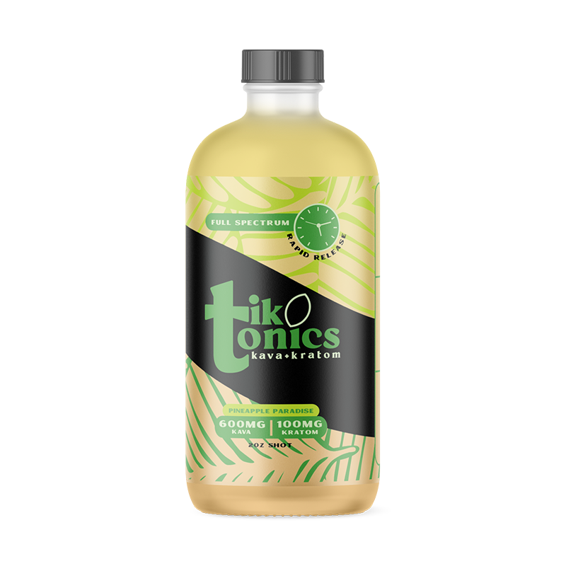 Pineapple Paradise TikTonics Kava + Kratom Shot – A tropical pineapple-infused 2oz shot offering a refreshing, calming experience.
