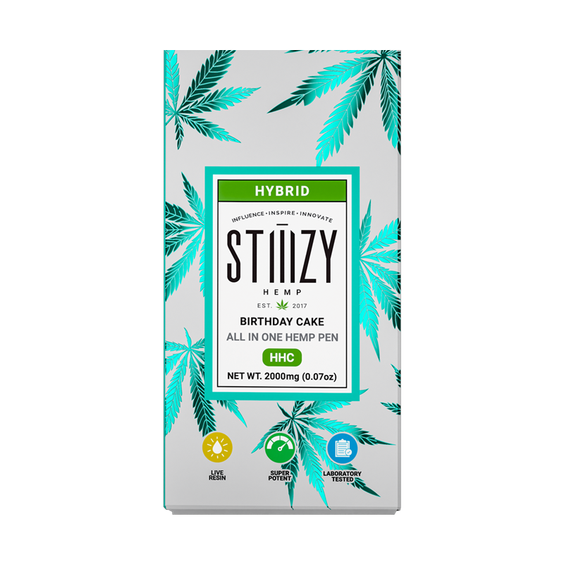 Birthday Cake STIIIZY HHC Live Resin Disposable – Hybrid – A balanced Hybrid vape featuring sweet, vanilla cake flavors with full-spectrum HHC extract.