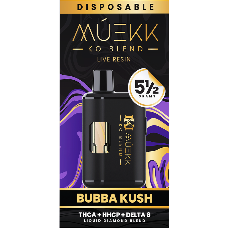 Bubba Kush (Indica): A MUEKK KO Blend vape in Bubba Kush, offering deep relaxation and rich, earthy flavors from this potent indica strain.