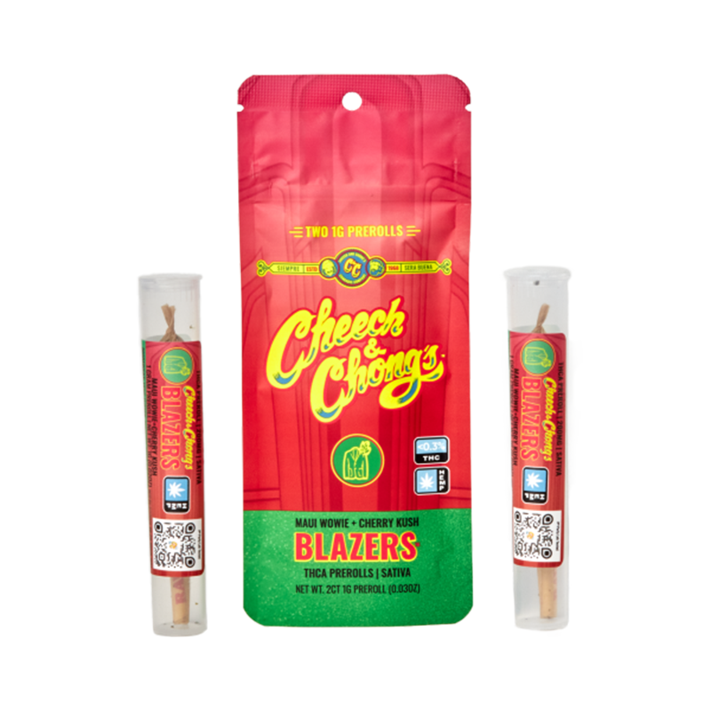 Maui Wowie + Cherry Kush (Sativa): Cheech & Chong’s Blazers THCA Pre-Roll - Maui Wowie + Cherry Kush, offering a vibrant, creative high with a flavorful blend of premium THCA flower.
