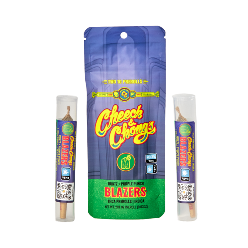 Runtz + Purple Punch (Indica): Cheech & Chong’s Blazers THCA Pre-Roll - Runtz + Purple Punch strain, blending premium THCA flower for a smooth, calming, and flavorful experience.