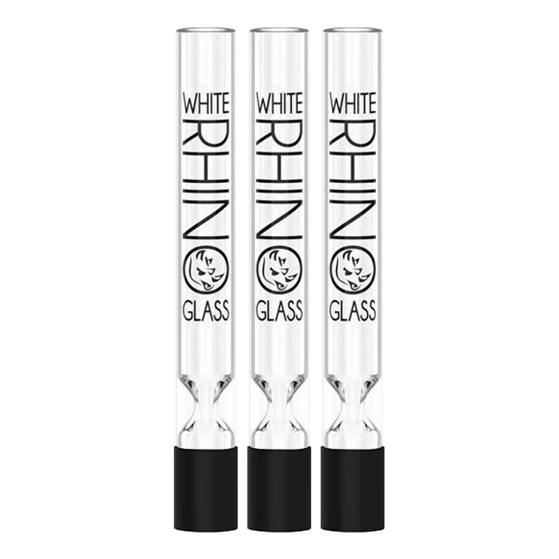 White Rhino Glass Chillum, a 4" portable one hitter with a silicone cap, offering smooth, clean hits for an exceptional smoking experience on the go.