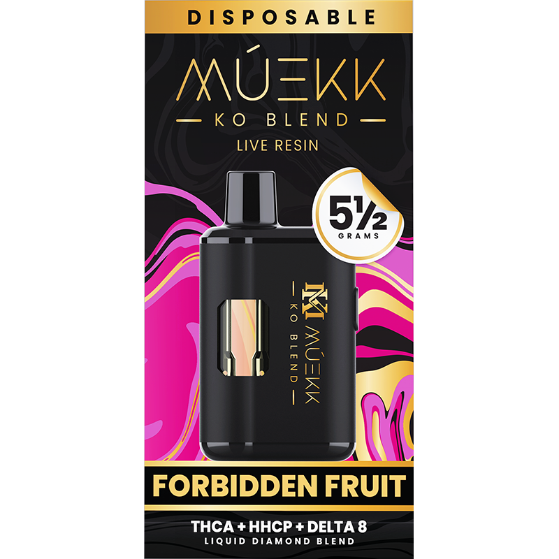 Forbidden Fruit (Indica): A MUEKK KO Blend vape in Forbidden Fruit, delivering smooth, soothing effects with sweet, tropical flavors from this relaxing indica strain.