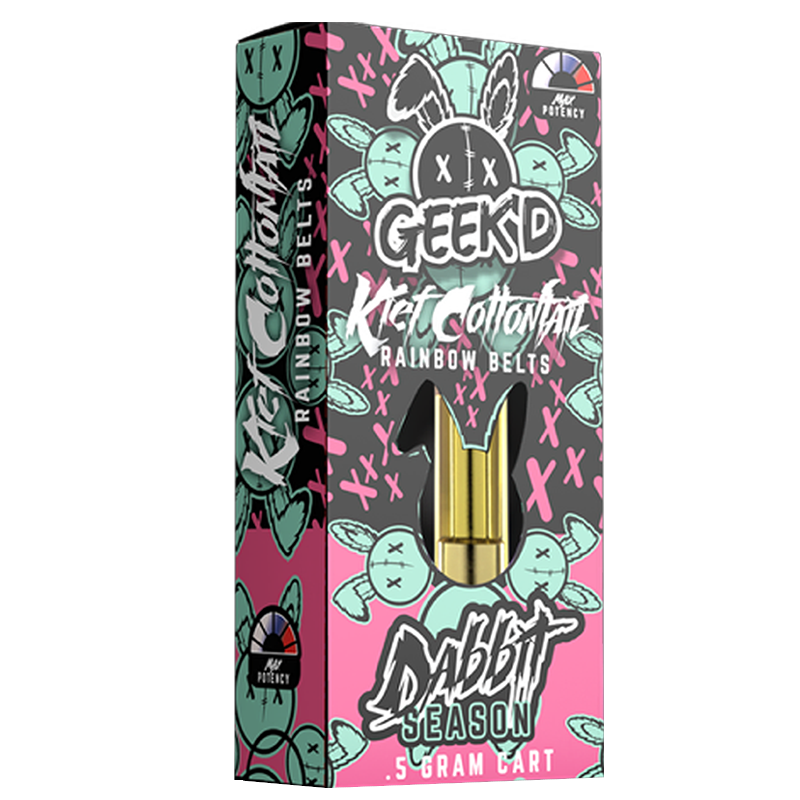 Rainbow Belts Kief Cottontail (Indica): Image of Rainbow Belts Kief Cottontail, highlighting its unique blend of fruity sweetness and soothing effects (Indica).