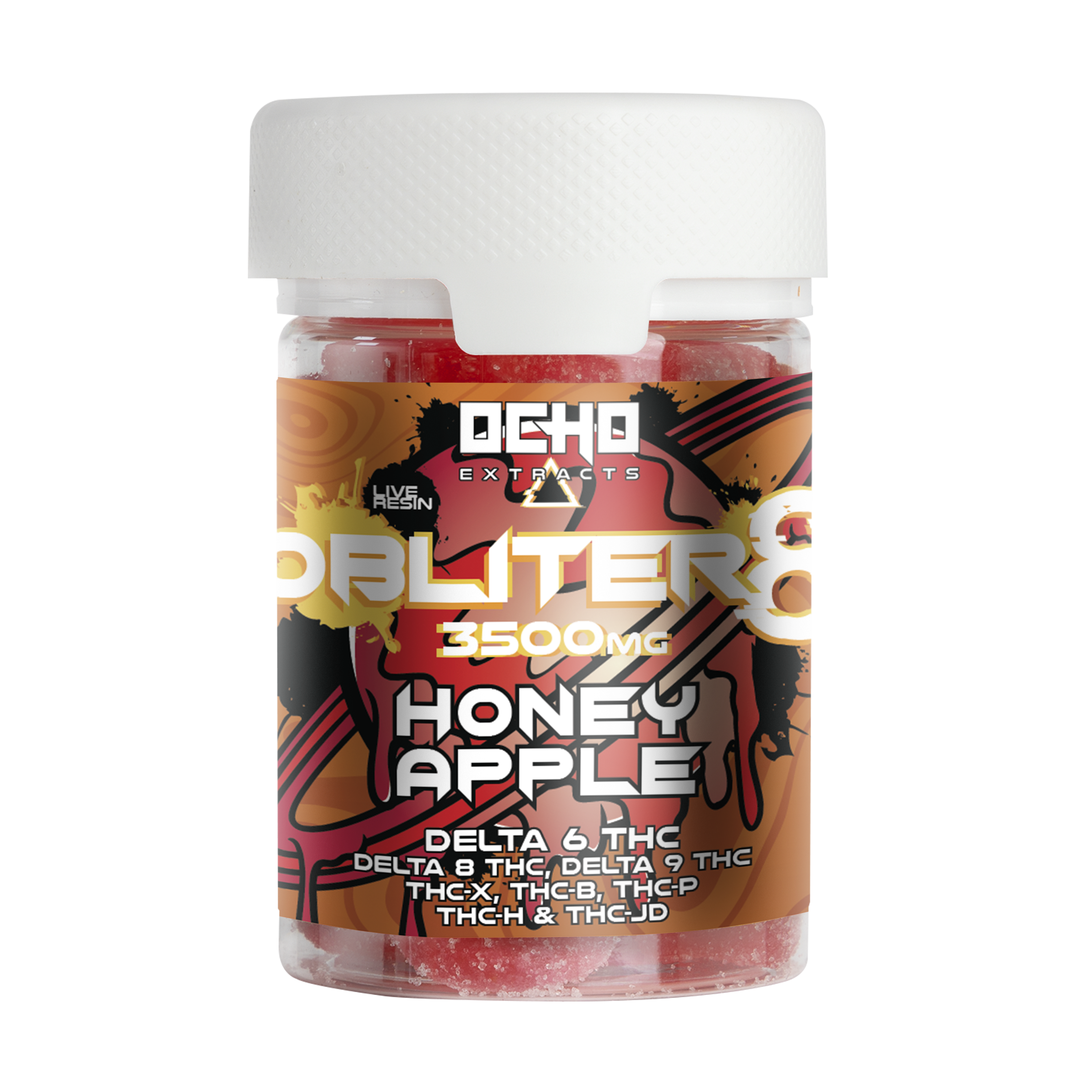 Honey Apple Ocho Extracts Obliter8 Gummies – 3500mg – Sweet honey and crisp apple flavors infused with a potent multi-cannabinoid blend.