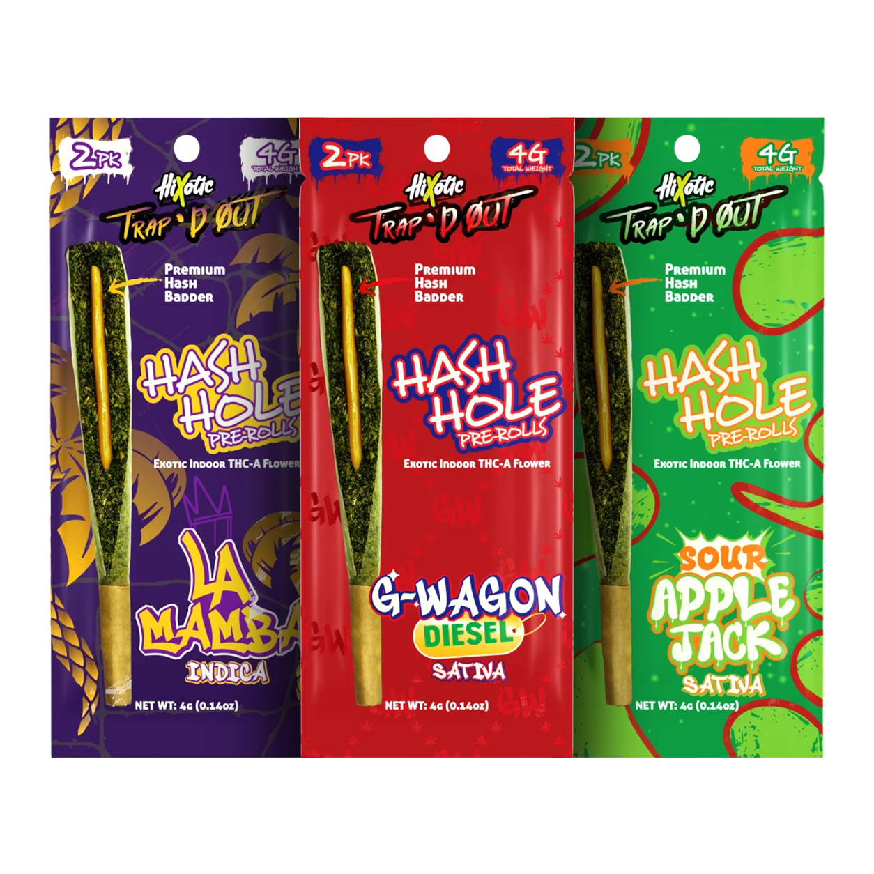 HiXotic – Trap'd Out THCA Hash Hole Pre-Rolls – 4g (2ct).