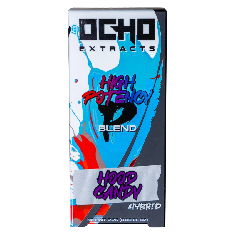 Hood Candy Ocho Extracts High Potency Disposable – Hybrid – A perfectly balanced Hybrid strain featuring fruity, candy-like flavors with a euphoric kick.