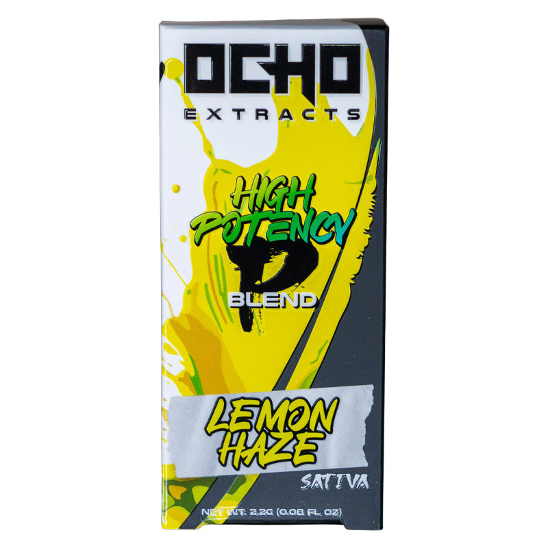 Lemon Haze Ocho Extracts High Potency Disposable – Sativa – A zesty Sativa vape offering citrus-forward flavors & an uplifting, energizing experience.