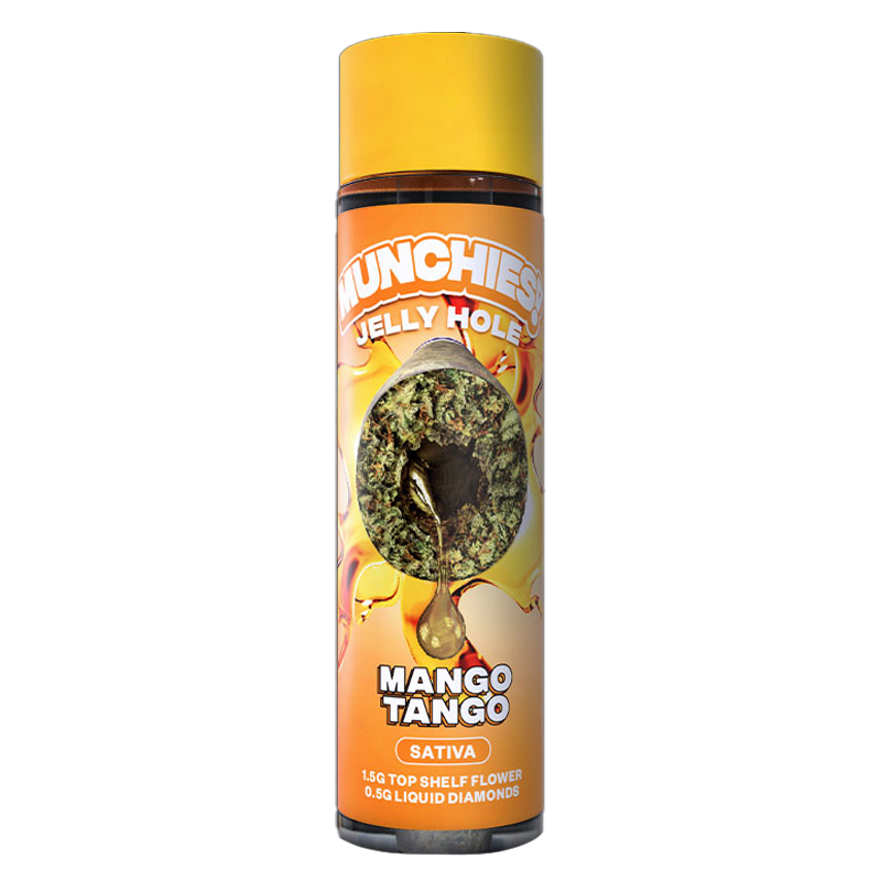 Mango Tango Delta Munchies Jelly Hole – Sativa – A tropical, citrusy Sativa strain offering an energizing high with premium THCA infusion.