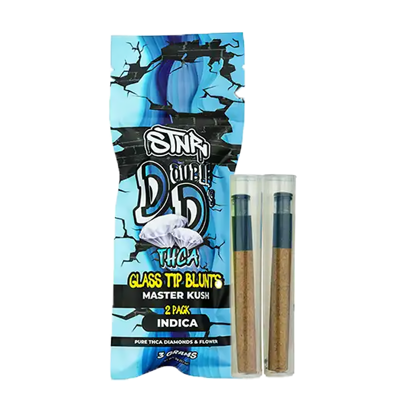 Master Kush Double D’s Glass Tip Blunts – Indica – Deeply relaxing Indica pre-roll packed with premium THCA flower and Diamonds for a smooth, full-bodied hit.