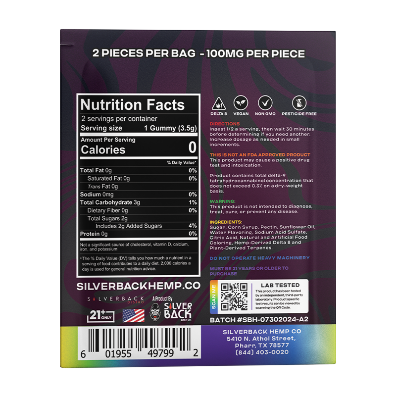 Silverback Hemp Co Delta 8 Dream Drops 2-Pack – 200mg of assorted flavored gummies delivering premium Delta 8 THC for a delicious, relaxing experience