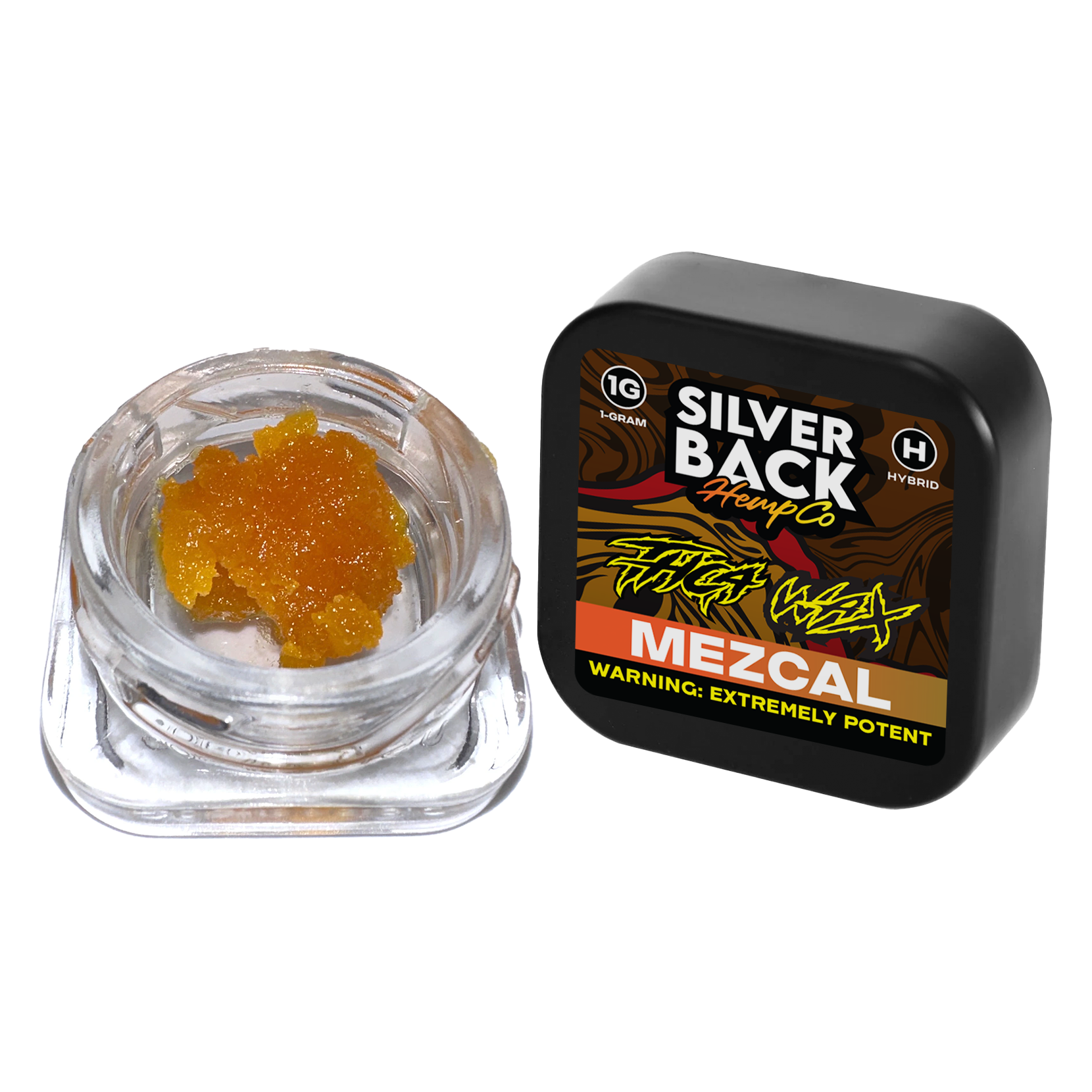 Mezcal (Hybrid): A 1g jar of Silverback Hemp Co. THC-A Wax in Mezcal, blending citrus and earthy notes for a balanced hybrid high.