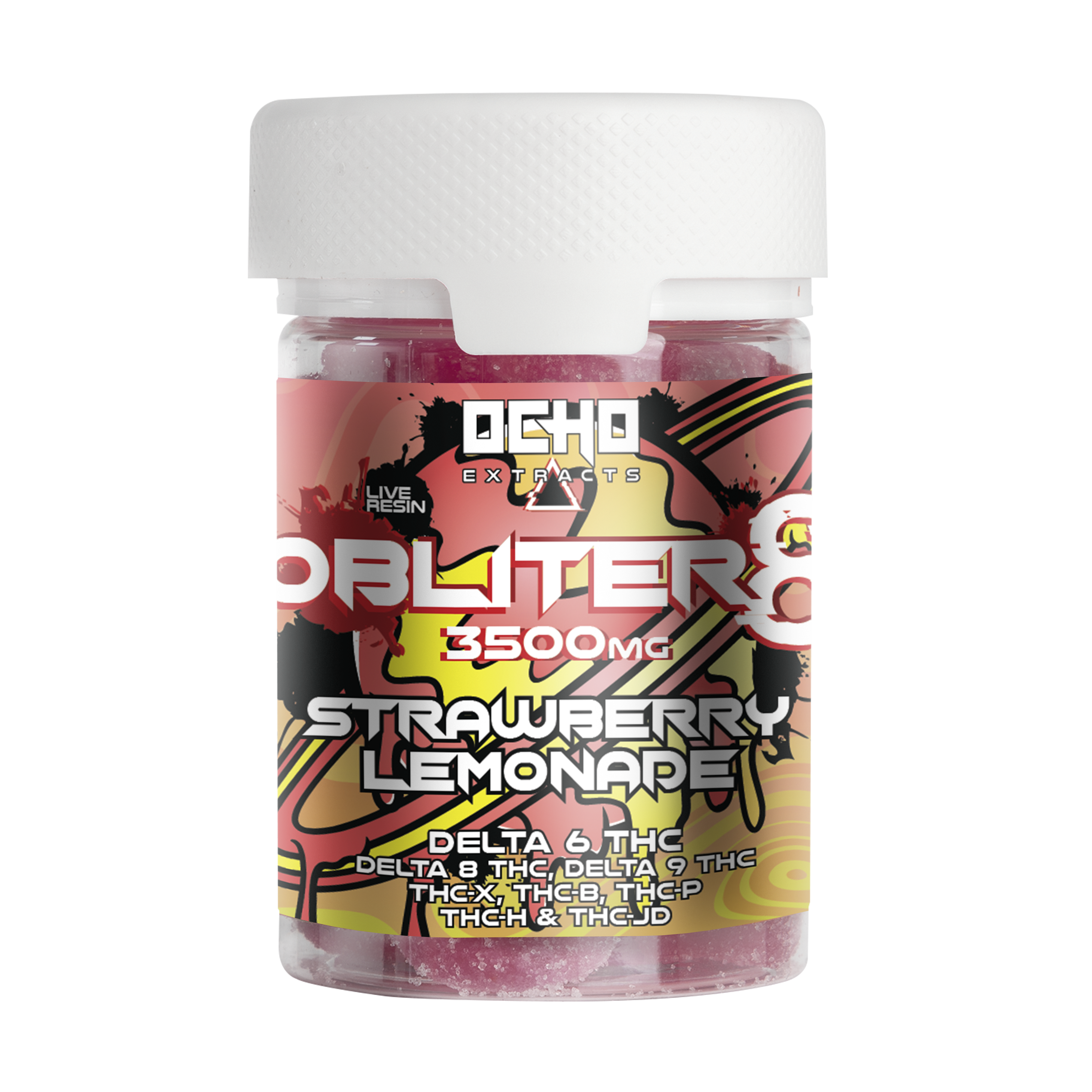 Strawberry Lemonade Ocho Extracts Obliter8 Gummies – 3500mg – A refreshing mix of strawberry and tart lemonade with Delta-6, Delta-8, Delta-9 & more.