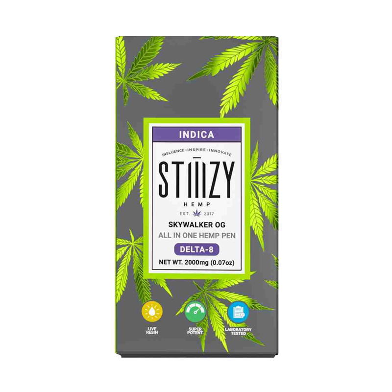 Skywalker OG STIIIZY Delta-8 AIO Disposable – Indica – A relaxing Indica vape infused with 2G of premium Delta-8, offering smooth, full-bodied effects.