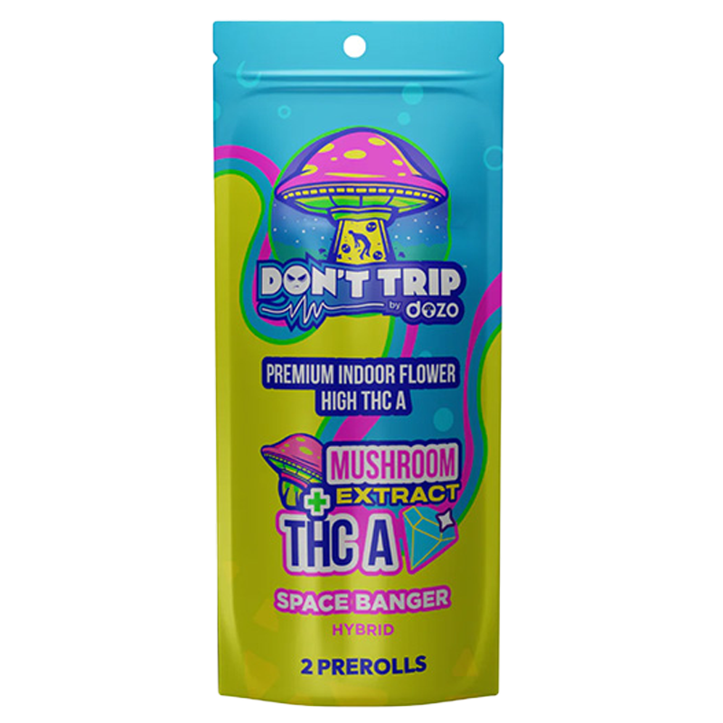 Space Banger (Hybrid): Dozo Don’t Trip Space Banger Pre-roll - 1.5g of expertly crafted THCA hemp flower and mushroom extract, offering a balanced, cosmic journey with each puff.