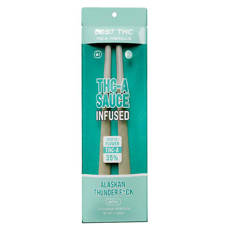 Alaskan Thunderfuck Lost THC THCA Pre-Roll – Sativa – A bold, energizing Sativa pre-roll infused with THCA sauce & diamonds for a potent experience.