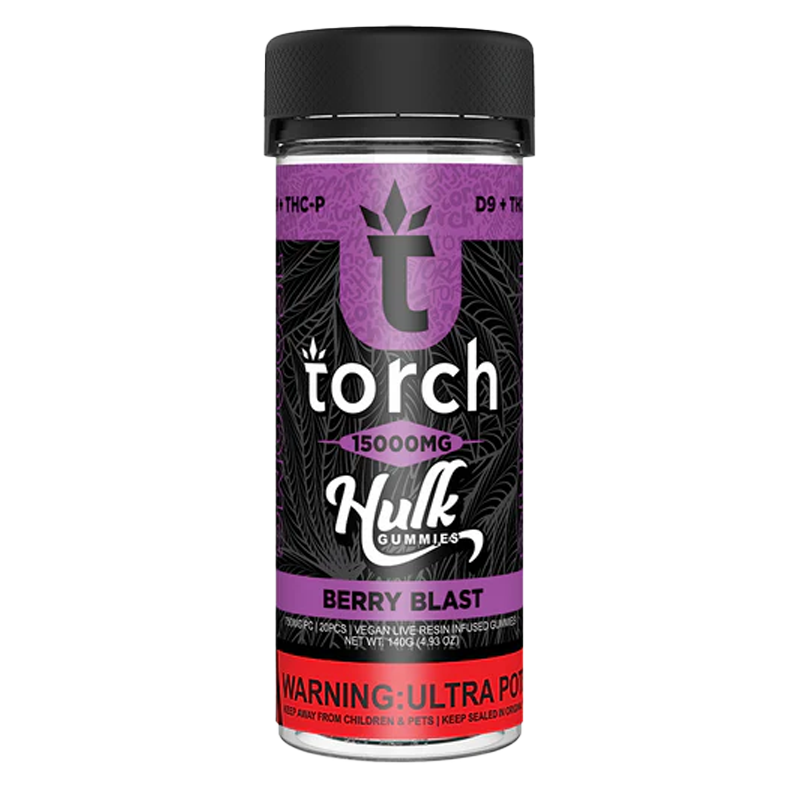 Berry Blast Torch Hulk Gummies – A vibrant berry medley delivering 750mg Delta-9 & THC-P in every flavorful gummy.