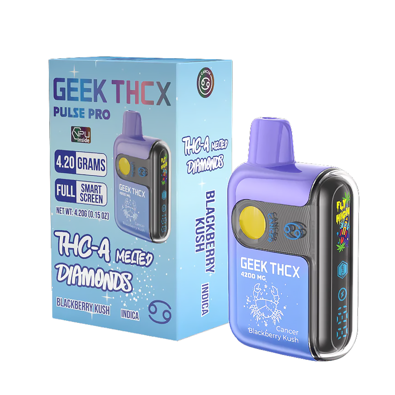 Blackberry Kush (Cancer) Geek THCX Pulse Pro – Indica – Deeply relaxing Indica vape with rich blackberry notes, featuring premium THCA Melted Diamonds.
