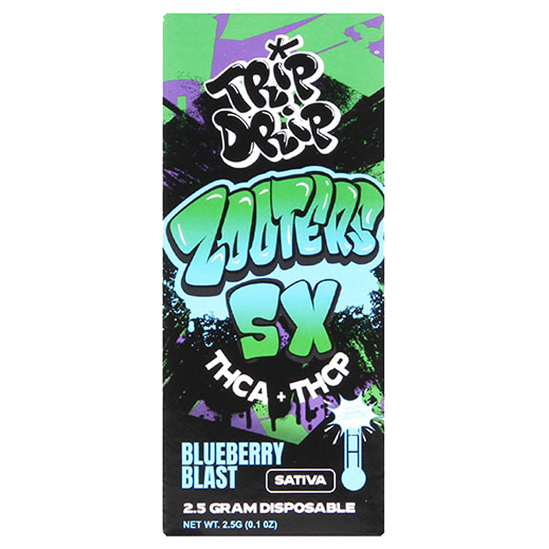 Blueberry Blast (Sativa): A Trip Drip Zooters 5x Disposable Vape in Blueberry Blast, delivering uplifting, fruity sativa effects with premium THC-A and THC-P.