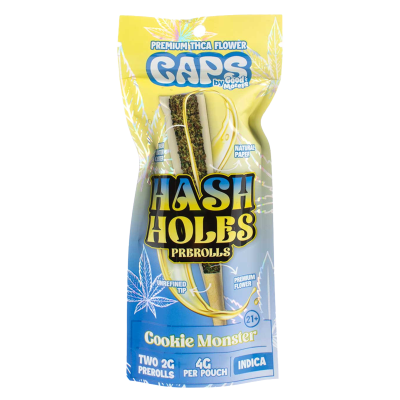 Cookie Monster CAPS THCA Hash Hole Pre-Roll – Indica – A rich, dessert-like Indica strain offering deep relaxation and smooth, full-bodied hits.