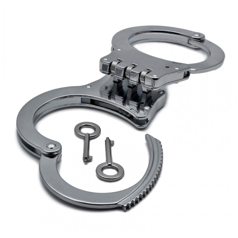 Double Hinged Steel Handcuffs – Nickel Plated.