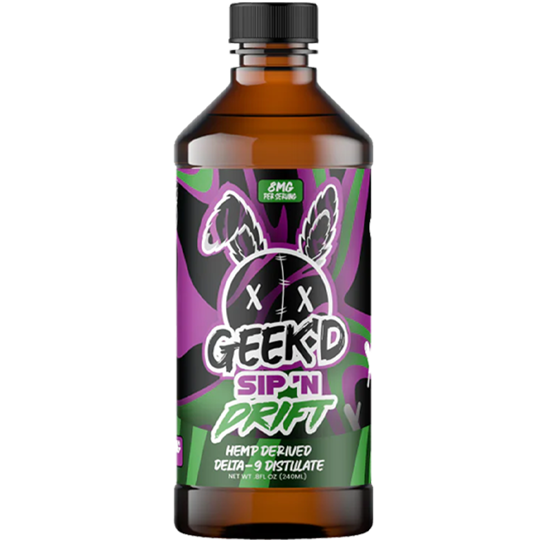 Grape Apple: Geek'd SIP 'N DRIFT Grape Apple Delta-9 Distillate, blending juicy grapes and crisp apples for a delightful and fruity THC experience.