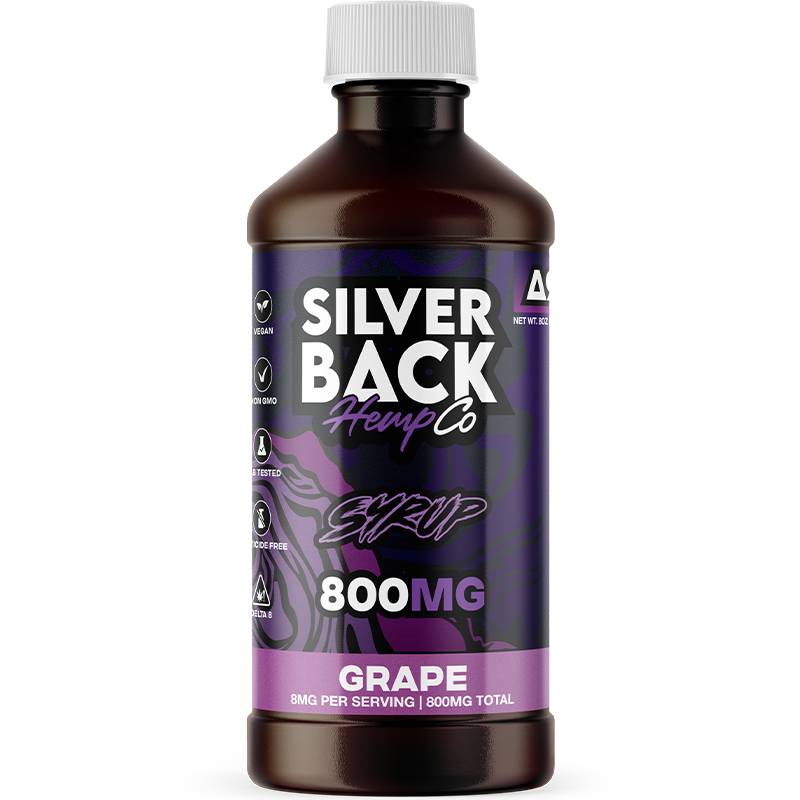 Grape: A bottle of Silverback Hemp Co. Delta-9 Syrup in Grape flavor, delivering a bold, rich taste for a smooth and satisfying Delta-9 journey.