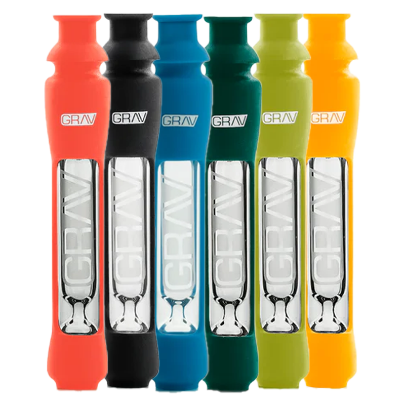 GRAV 12mm Silicone Taster - A durable, portable one-hitter with shock-absorbent silicone, featuring a glass bowl, pinched mouthpiece, and removable end cap for secure storage and easy sessions.