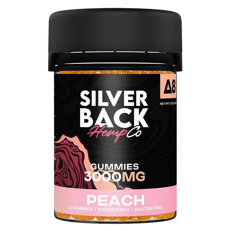 Peach Delta 8 Gummies – Lush peach-flavored Delta 8 gummies infused with 100mg+ Delta 8 per piece.