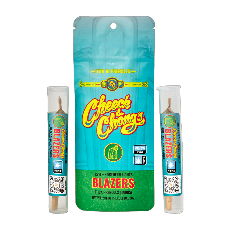 RS11 + Northern Lights (Indica): Cheech & Chong’s Blazers THCA Pre-Roll - RS11 + Northern Lights strain, featuring 1g of premium THCA flower for a relaxing, potent smoke.