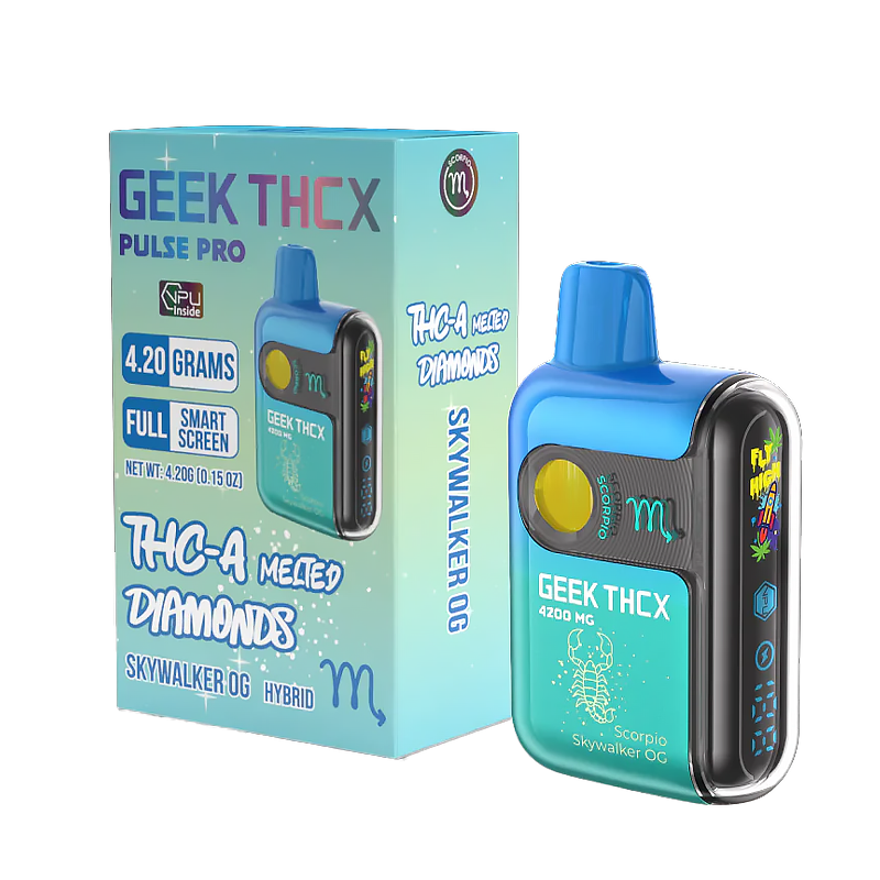 Skywalker OG (Scorpio) Geek THCX Pulse Pro – Hybrid – Potent Hybrid strain featuring piney, spicy notes with THCA Melted Diamonds for a bold vape.