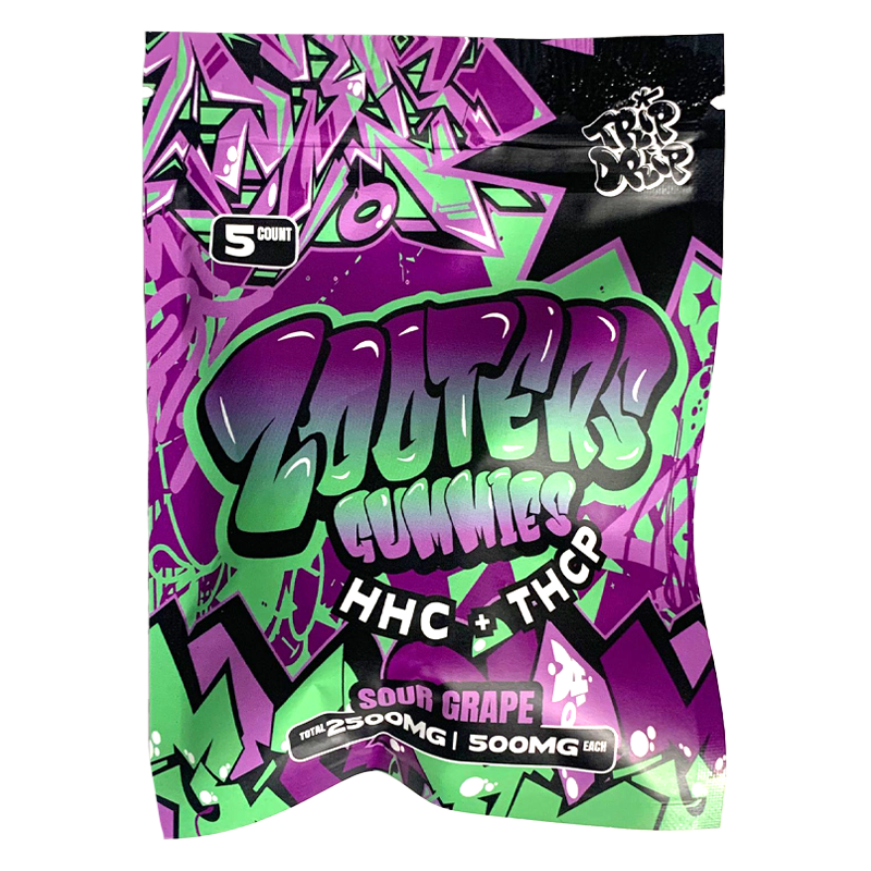 Trip Drip Zooters Sour Grape Gummies - 500mg HHC + THCP per gummy, delivering a tangy grape explosion with powerful, full-spectrum effects.