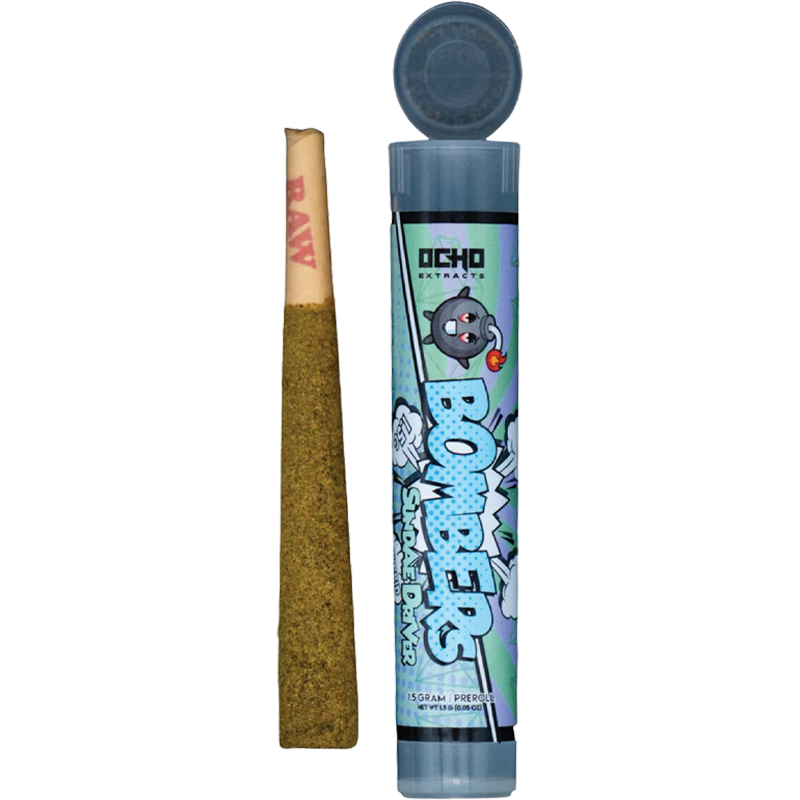 Sunday Driver (Hybrid): Ocho Extracts Bombers Caviar Pre-Roll, Sunday Driver Hybrid strain, offering a smooth and potent experience with THC-A, Delta-8, CBD, and CBG wrapped in THCA diamonds and CBG kief.