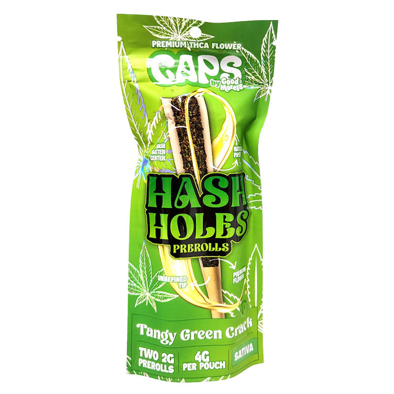 Tangy Green Crack CAPS THCA Hash Hole Pre-Roll – Sativa – A citrusy, energizing Sativa pre-roll delivering a powerful and flavorful experience.