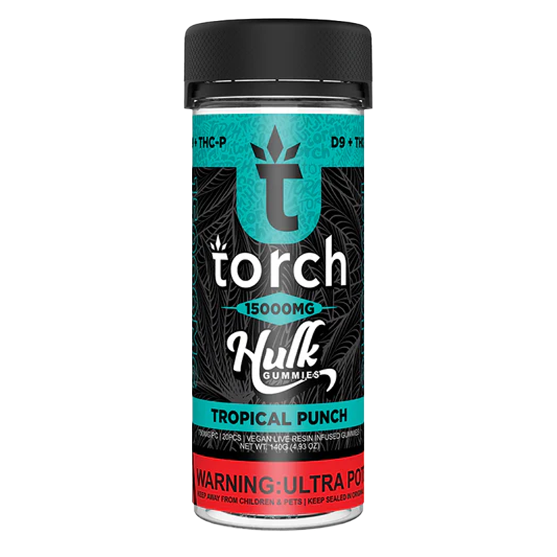 Tropical Punch Torch Hulk Gummies – A bold mix of tropical fruits delivering 750mg of Delta-9 & THC-P in each potent gummy.