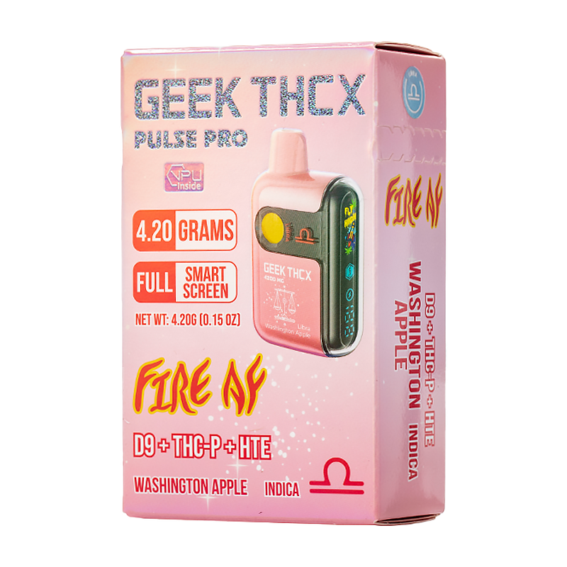 Washington Apple (Libra) Geek THCX Pulse Pro Fire AF – Indica – Refreshing apple-flavored Indica vape designed for deep relaxation with a potent Delta 9 blend.