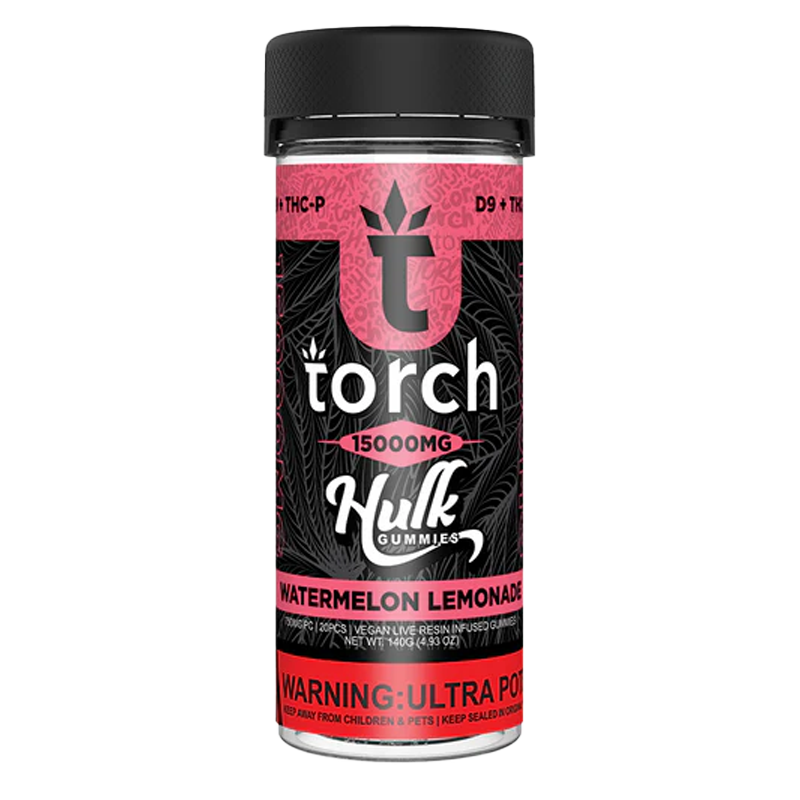 Watermelon Lemonade Torch Hulk Gummies – Refreshing blend of sweet watermelon and tangy lemonade infused with 750mg Delta-9 & THC-P per gummy.
