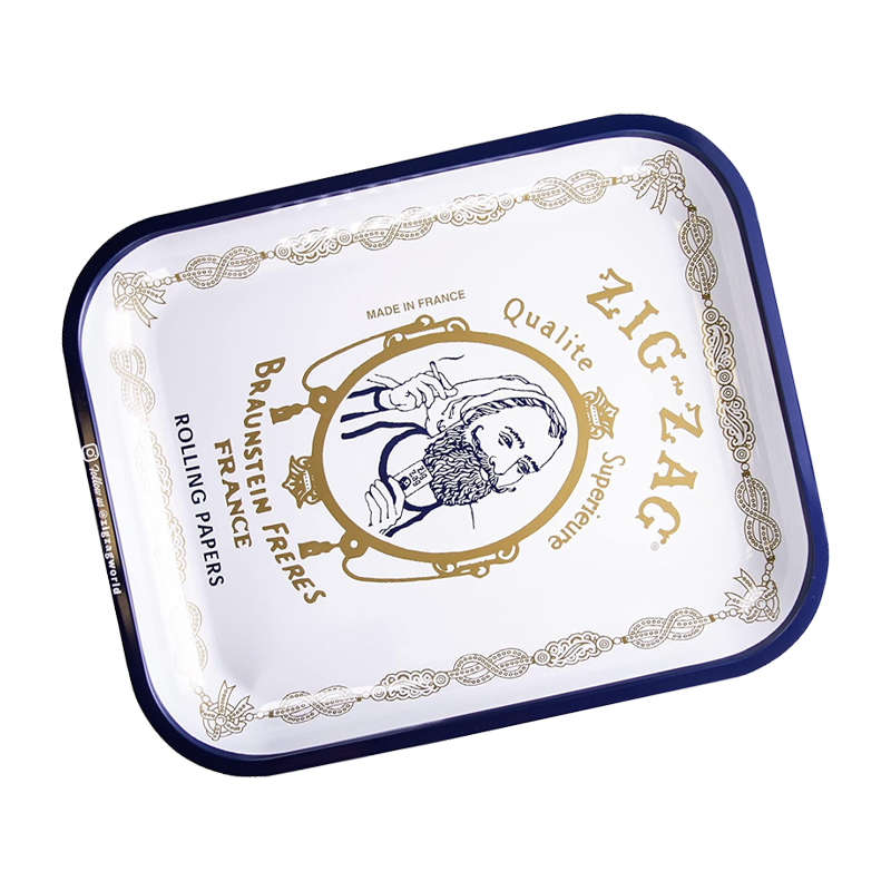 Metal Rolling Tray in Raw, Raw (Circle Tray 12x12), and Zig Zag (White) designs, offering ample space and durability for your rolling needs.