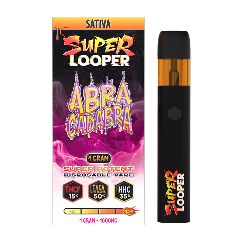 Abracadabra Looper Super Looper Disposable – Sativa – A potent Sativa vape with a mystical blend of terpenes & THCA Live Badder for an uplifting experience.