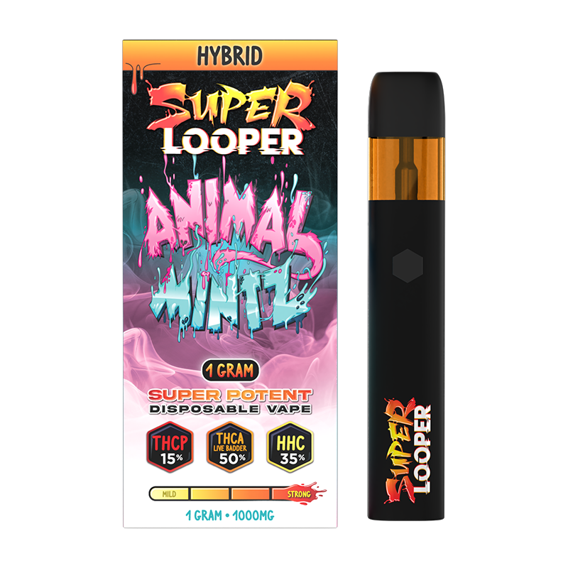 Animal Mintz Looper Super Looper Disposable – Hybrid – A balanced Hybrid vape with a minty, dessert-like terpene profile for a smooth, calming experience.