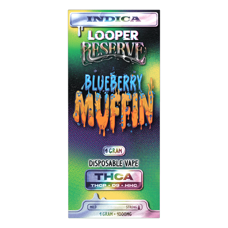 Blueberry Muffin Looper Reserve Disposable – Indica – A rich, dessert-like Indica vape with deep relaxation & full-spectrum potency.