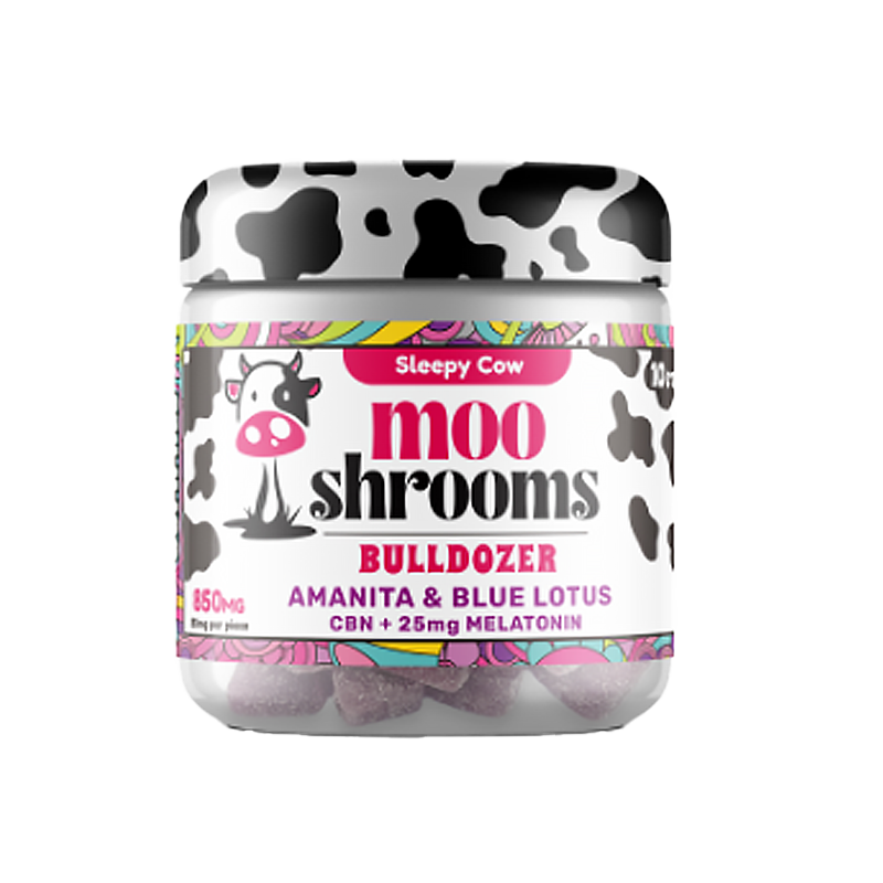 Bulldozer Mooshrooms Gummies – Amanita & Blue Lotus Blend – A calming gummy infused with CBN, Melatonin & Amanita for deep relaxation & restful sleep.