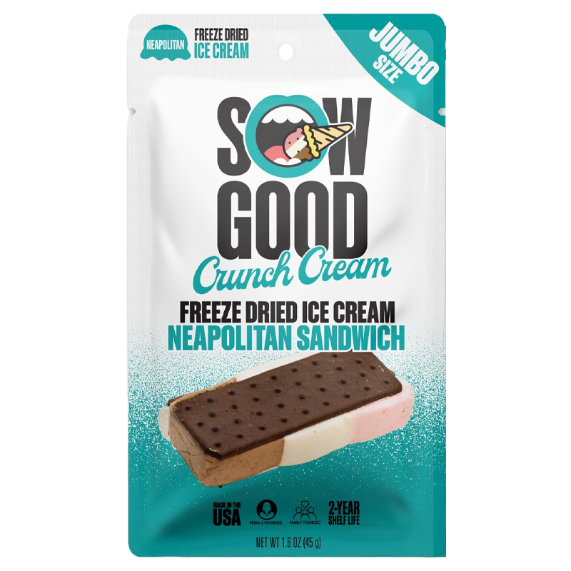 Sow Good - Jumbo Neapolitan Ice Cream Sandwich - Freeze Dried Ice Cream.