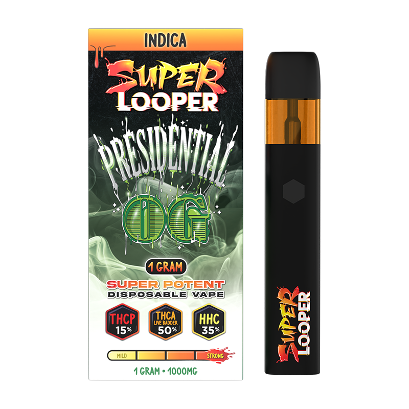 Presidential OG Looper Super Looper Disposable – Indica – A classic Indica strain offering earthy, pine flavors with full-body relaxation.