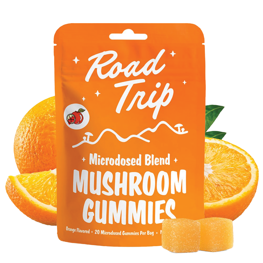 Orange: Road Trip Day Trip Mushroom Gummies – Microdosed Functional Mushrooms – A premium blend of Lion’s Mane, Cordyceps, Reishi & Desert Stardust for enhanced focus, energy & well-being.