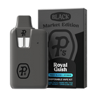 Royal Gush (Hybrid, THC-H + HHC): "Pushin P’s Black Market Edition Disposable Vape Kit – Royal Gush hybrid blend with THC-H and HHC for a full-bodied, relaxing high."