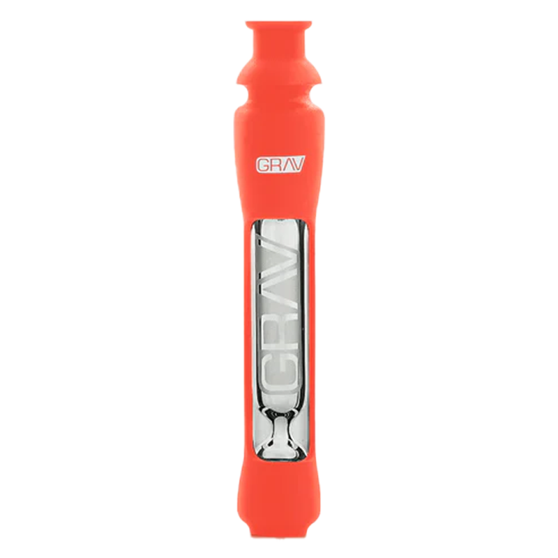 Scarlet Orange: GRAV 12mm Silicone Taster in Scarlet Orange - Durable, shock-absorbent one-hitter with a glass bowl and pinched mouthpiece, perfect for portable sessions.