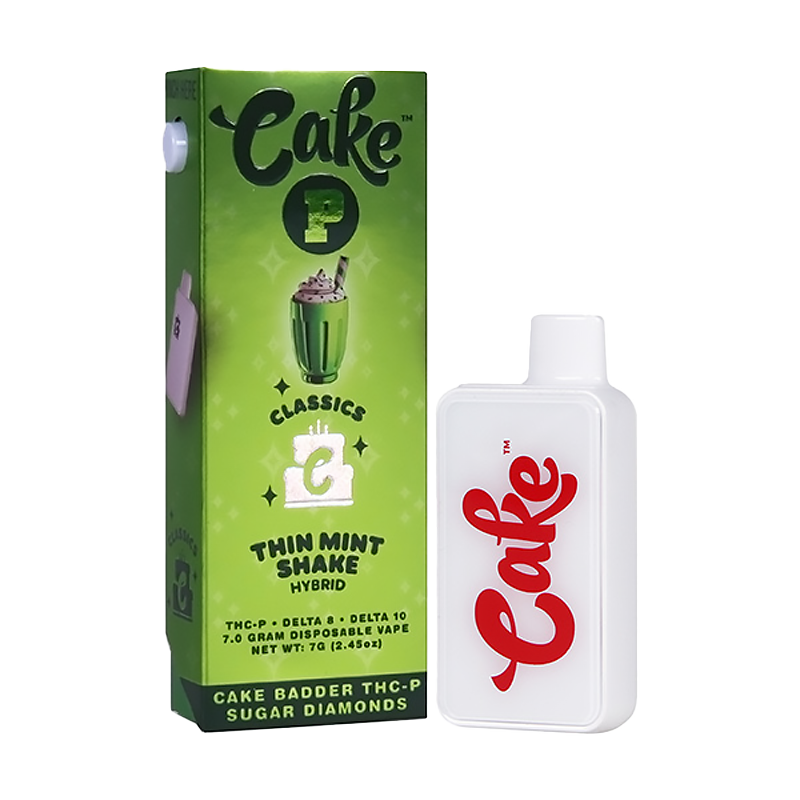 Thin Mint Shake Cake THCP Sugar Diamonds Disposable – Hybrid vape with a minty, chocolatey flavor profile and a smooth vapor experience.