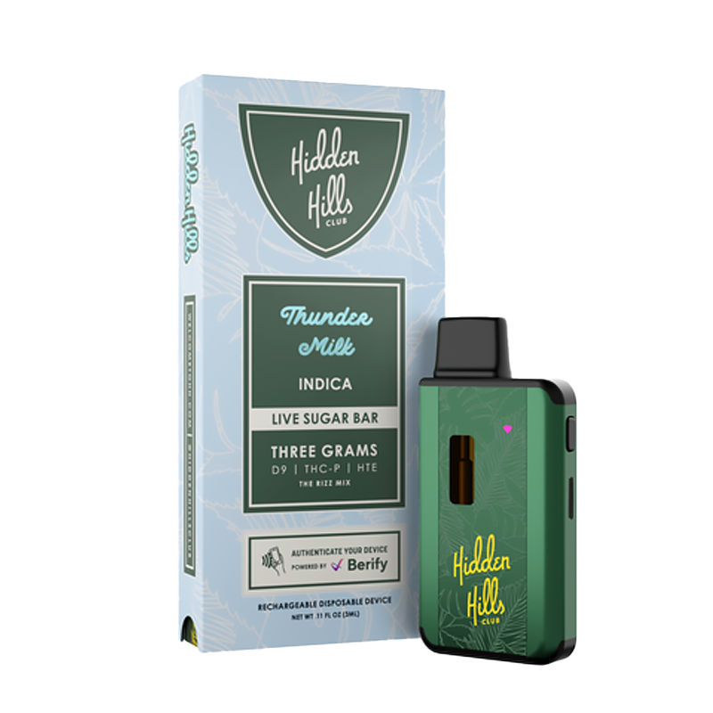 Thunder Milk Hidden Hills Rizz Blend Live Sugar Bar – Indica – A creamy, dessert-like Indica strain delivering relaxing effects with a sweet, smooth finish.
